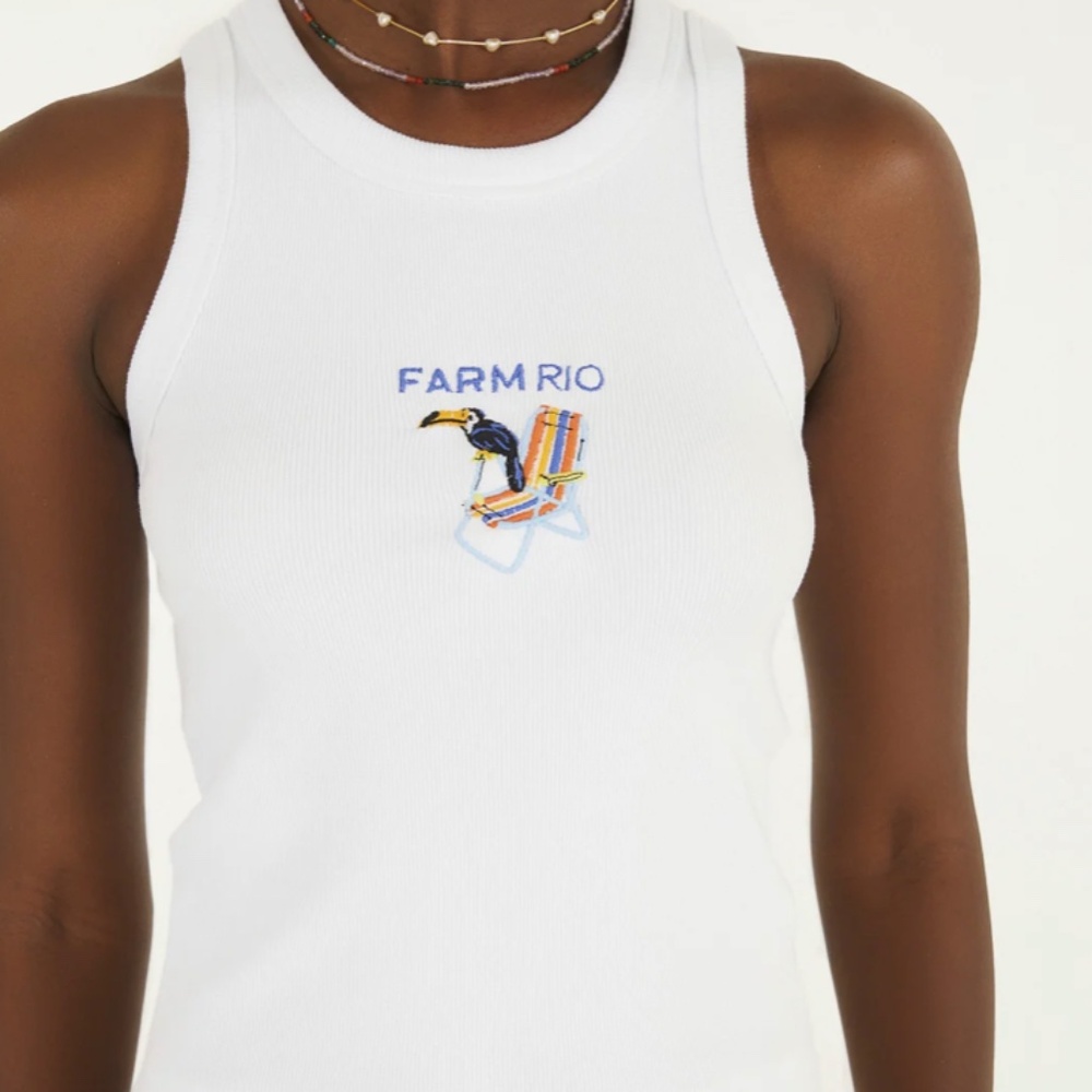 Farm Rio White Ribbed Tank NWT